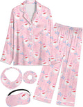 EPLAZA Kids Satin Pajamas Sets Girls Boys Button-Down Silky Pajamas Sleepwear with Hairband Eye Mask Hair Tie