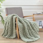 WESHIONGOO Chunky Knit Blanket Throw 40"×60" Knitted Throw Blankets for Couch Bed Fluffy Soft Blanket with Jumbo Chenille Yarn Thick 100% Handmade(Sage Green, Medium Size Throw)