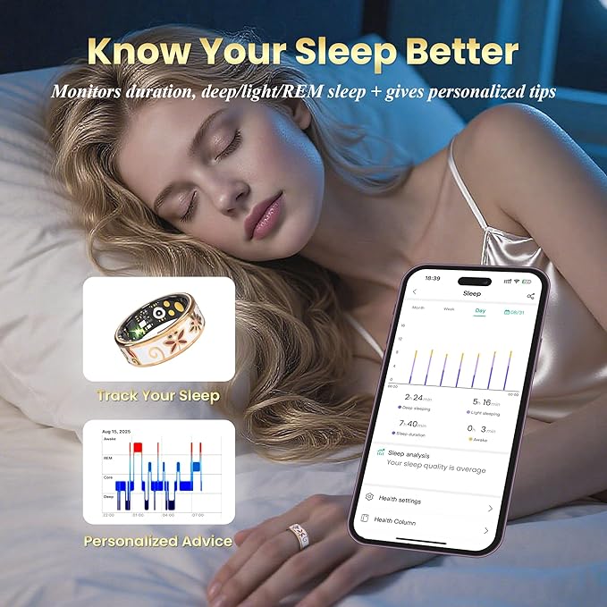 Enamel Craft Smart Ring for Women & Men - No Subscription Fee Fitness Tracker with Sleep Tracking, Heart Rate, SpO2 - IP68 Waterproof for iPhone Android - Activity Tracker, Remote Camera (7)