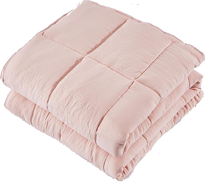 HIG 3pc Prewashed All Season Down Alternative Comforter Duvet Insert -Quilted Comforter with Corner Tabs -Box Stitched -250GSM Fiberfill Chic Farmhouse Style Bedding(Twin,Peach Pink)