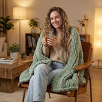Amélie Home Chunky Knit Throw Blanket for Couch, Soft Chenille Handmade Crochet Throw Rope Knot Blanket for Couch, 60"x80", Sage Green