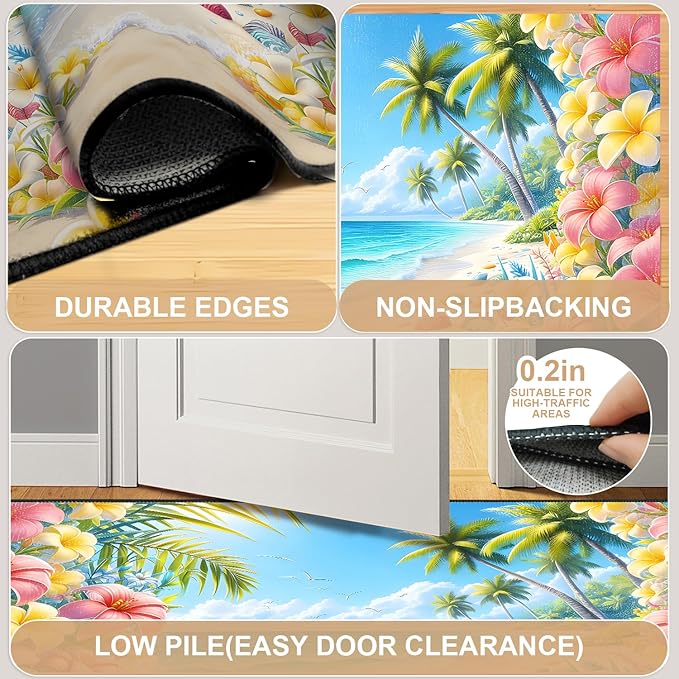 Tropical Flowers Area Rug 2x3 ft Entry Rug Washable Boho Rugs Non Slip Low Pile Floral Door Mat Small Carpet for Bedroom, Bedside, Kids Room, Office, Dining Room