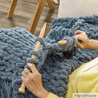 WESHIONGOO Chunky Knit Blanket Throw 51"×63" Knitted Throw Blankets for Couch Bed Fluffy Soft Blanket with Jumbo Chenille Yarn Thick 100% Handmade(Dusty Blue)