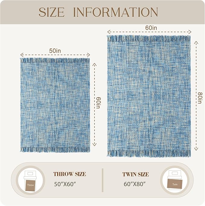 Multi-Color Light Blue Cable Woven Throw Blanket for Couch,60"X80" Boho Style Textured Blankets for Home Decor,Super Soft Warm Cozy Chunky Blanket with Decorative Tassels for Bed