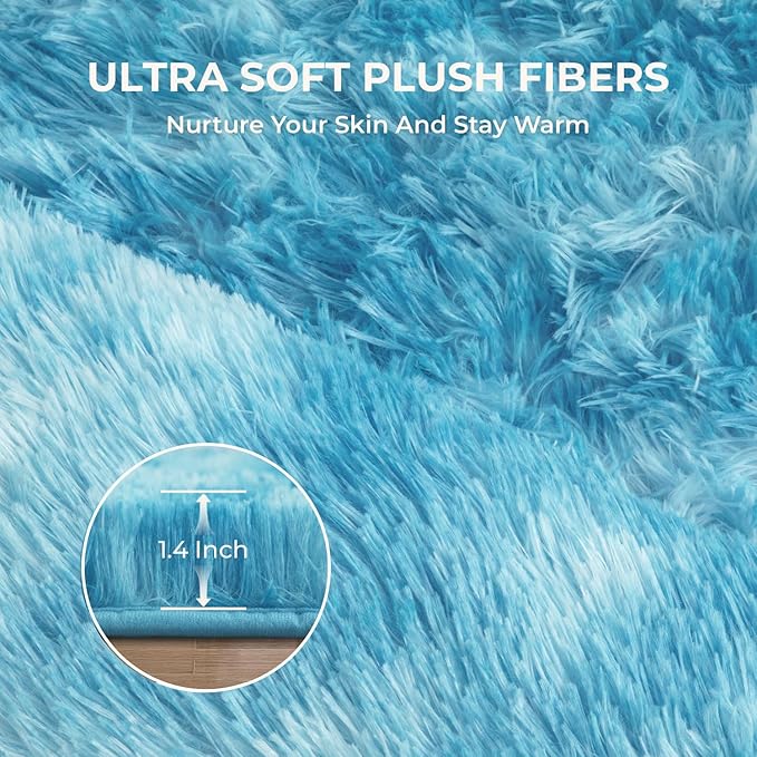Litanika 6x9 Fluffy Shag Faux Fur Area Rug for Living Room Bedroom, Tie-Dyed Dreamy Blue High Pile Soft Plush Shaggy Furry Bedside Playroom Dorm Carpet, Non-Slip, Non-Shedding Modern Indoor Floor Rug
