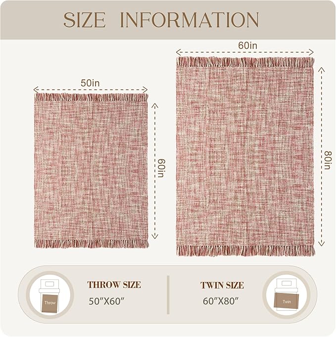 Multi-Color Light Pink Cable Woven Throw Blanket for Couch,50"X60" Boho Style Textured Blankets for Home Decor,Super Soft Warm Cozy Chunky Blanket with Decorative Tassels for Bed