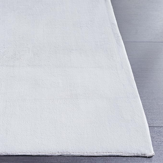 SAFAVIEH Washable Rug Faux Rabbit Fur Shag Collection - 8' x 10', Silver, Slip Resistant & Easy Cleaning, Ideal for Living Room, Bedroom, Dining Space (FRF100G)