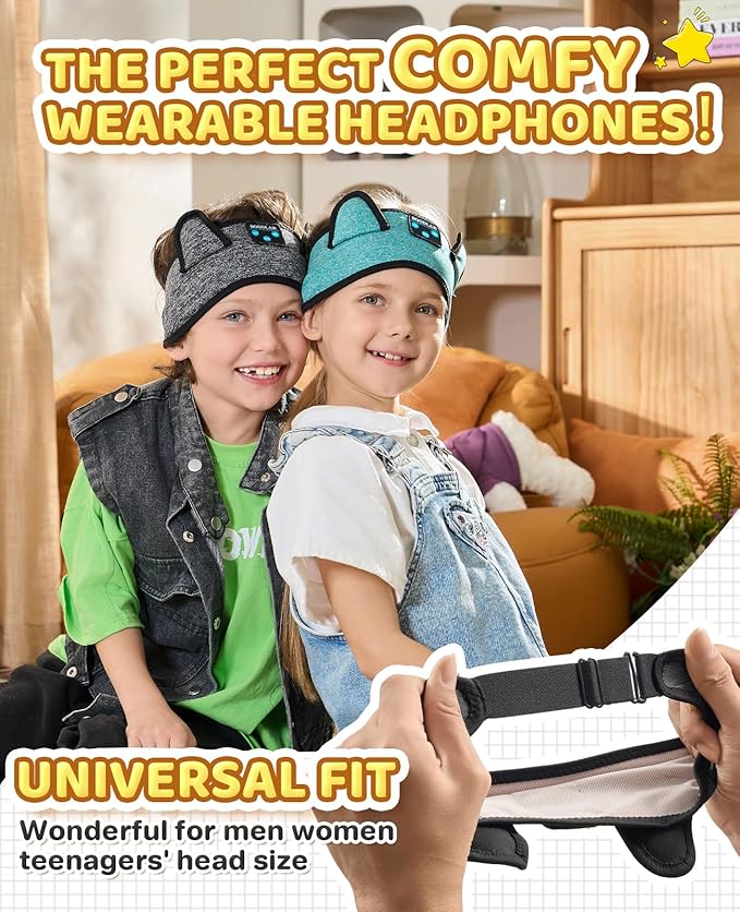 Kids Headband Headphones-Toddler Wireless Bluetooth Headphones with Safe Volume, Wired 3.5mm Jack, Adjustable Sleep Headband-for School/Airplane Travel/Tablet/Kindle, with Travel Bag - Boys & Girls