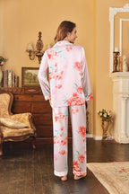 Ekouaer Women's Classic Button Down Long Satin Silk Pajama Set