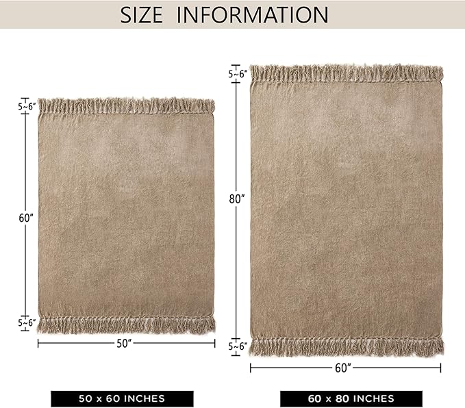 Chenille Throw Blanket for Couch 50"X 60", Soft Cozy Throws with Fringe Tassel for Bed Sofa Chair Cover, Lightweight Knitted Decorative Boho Blankets for Living Room, Taupe