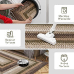 RUGSREAL Machine Washable Area Rug 6x9 Braided Rug for Living Room Modern Braid Printed Large Bedroom Rug Non Slip Dining Room Throw Rug Farmhouse Accent Carpet for Home Decor, Moss/Brown