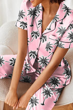 Ekouaer Silk Satin Pajamas Set Women Short Sleeve Sleepwear Soft Button Down Loungewear Pjs Set