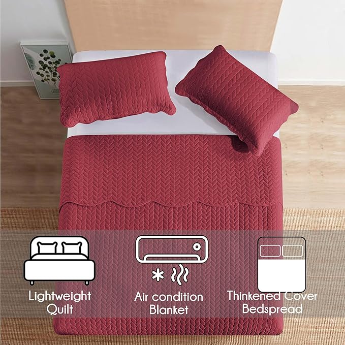 IR Imperial Rooms Queen Quilt Bedding Set Size (90" x 96") + 2 Pillow Shams (20" x 26"+ 2") - 3 Pcs All Season Lightweight Reversible Microfiber Coverlet Embossed Quilt Bedspread (Burgundy)
