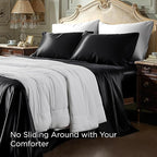 Bedsure Black Satin Sheets Queen Size - 4 Piece Silky Bedsheets with Elastic Corner Straps and 15 Inches Deep Pocket Fitted Bedsheet,1 Flat Sheet, 2 Satin Pillowcases, Good for Hair& Skin(Queen,Black)
