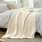 Amélie Home Knit Throw Blanket, Soft Chenille Cozy Breathable Chevron Chunky Decorative Blanket for Couch, Bed & Sofa, French-Inspired Lightweight Warm Gift for Women, Ivory, 60"x80"