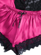 WDIRARA Women' Silk Satin Pajamas Set 4pcs Lingerie Floral Lace Cami Sleepwear with Robe