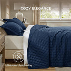 Bedsure Twin Quilt - Ultra Soft Twin XL Quilt Bedding for Dorm Decor, Lightweight All-Season Comforter, Navy Blue Bedspread Coverlet with Clover Pattern, 68 x 86 Inches | Stitch-Free Quilting, Ultra Soft, Lightweight, Machine Washable, Pet-Friendly