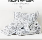 Love's cabin White King Size Comforter Set - King Comforter Set, 3 Pieces Cute Floral Bedding Sets for All Seasons,1 Soft Reversible Botanical Flowers Comforter and 2 Pillow Shams