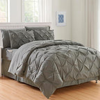 Elegant Comfort 8-Piece Pinch Pleated Comforter Set - All Season Complete Bed in a Bag, Includes 4pc Smart Sheet Set, Bed Skirt, Comforter, Matching Pillowcases and Shams, King/Cal King, Gray