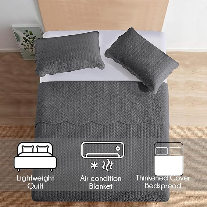 IR Imperial Rooms 8 Pack California King Quilt Bedding Set (118"x106") - Bulk Wholesale for Hotels, Guest Bedroom & Airbnbs - Lightweight Microfiber Reversible Embossed Quilts Bedspread (Charcoal)