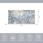 3x6ft Non-Slip Washable Kitchen Rug - Soft Wide Indoor Carpet Runners for Entryway, Hallway, Bathroom with Rubber Backing, Modern Distressed Low-Pile Thin Floor Runner (Blue Rust,3x6)