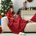 Amélie Home Knit Throw Blanket, Soft Chenille Cozy Breathable Checkered Chunky Decorative Blanket for Couch, Bed & Sofa, French-Inspired Lightweight Warm Gift for Women, Christmas Red, 50"x60"