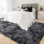 ISEAU Area Rugs 8x10 Feet for Living Room Rugs, Ultra Soft Fluffy Rugs for Bedroom, Non-Slip Modern Large Shag Bedroom Rug, Carpet for Living Room Home Decor, Tie-Dyed Dark Grey