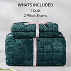 BEDELITE Velvet Quilt Set Queen Size - Luxury Velvet Comforter Bedding Set 3 Pieces, Lightweight Soft Cozy Shiny Emerald Green Oversized Bedspread Coverlet for All Seasons with 2 Pillow Shams