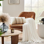 inhand Throw Blanket for Couch Bed,Chunky Chenille Woven Soft Blankets with Tassels, Cozy Boho Farmhouse Fall Winter Decor,Warm for Women,60"x80",Medium Thick-Off White