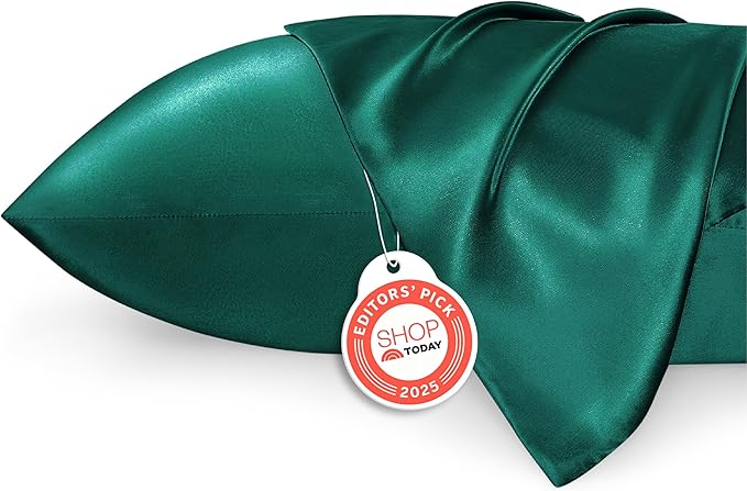Bedsure Satin Pillowcases, Similar to Silk Pillow Cases Queen Size Set of 2, Pillow Case for Sleeping Women with Envelope Closure, Gifts for Women Men, Dark Green, 20x30 Inches, 2pcs