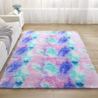 Fluffy Shaggy Area Rug for Girls Bedroom, 4 x 6 Feet Modern Fluffy Area Rug, Purple Blue Tie Dye Soft Plush Carpet for Living, Kids Girls Boys Teens Room, Bedsides, Home Office Decor