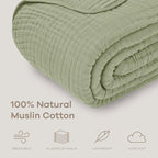 Comfy Cubs Muslin Blanket for Adults King 108" x 90" - 6 Layer Soft, Breathable & Lightweight Muslin Adult Blanket - Machine Washable & Designed in The US Bedding for All Seasons - Sage