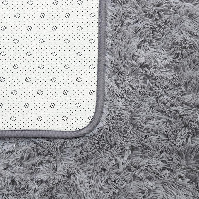 ISEAU Fluffy Runner Rug for Dorm, College, Apartment, Bedroom Plush Area Rugs, Shag Carpet with Rubber Backing Non Slip, Comfy Nursery Mat Bedside Rug for Kids Boys Room Home Decor, 2ft x 6ft, Grey