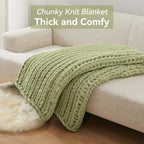 Negwoo Chunky Knit Throw Blanket, 80''*90'' Knitted Throw Chenille Yarn for Bed Couch, Handmade Light Green Crochet Big Thick Blanket, Machine Washable Cute Comfy Blanket for Home Decor