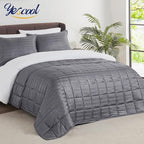 yescool Weighted Blanket for Adults (15 lbs, 48" x 72", Satin Grey Stripes) Heavy Blanket for Sleeping Perfect for 160-180 lbs, Twin Size Breathable Blanket with Premium Glass Bead, Machine Washable