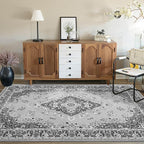 CRYPTOLITE Vintage Area Rug 5x8 Rugs, Machine Washable Vintage Area Rug Non-Slip Low Pile Large Rug for Living Room, Bedroom, Farmhouse, Dining Room, Grey