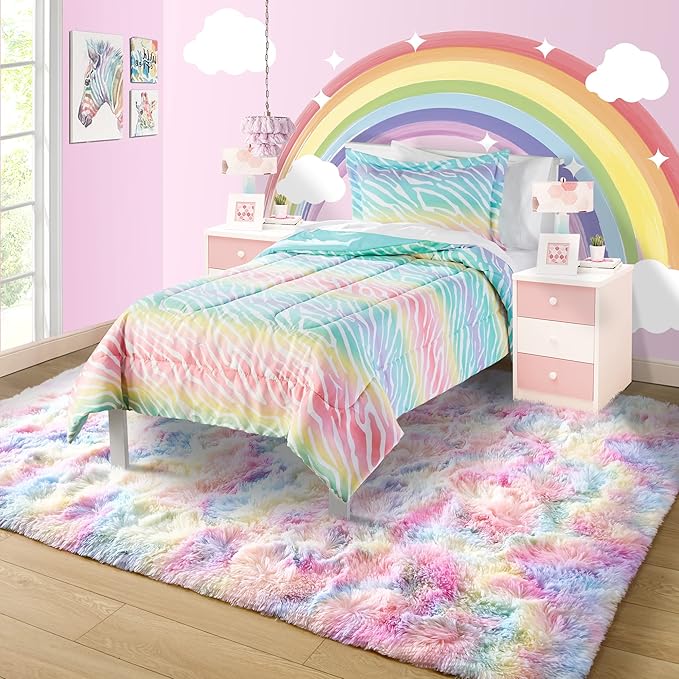 Noahas 6x9 Fluffy Rainbow Rugs for Bedroom Girls,Large Kids Room Rug,Shaggy Area Rugs for Living Room,Big Fuzzy Colorful Playroom Nursery Carpets Room Decor