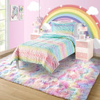 Noahas 5x8 Fluffy Rainbow Rug for Girls Bedroom,Kids Room Rug,Shaggy Area Rugs for Living Room,Fuzzy Colorful Playroom Nursery Rugs Room Decor