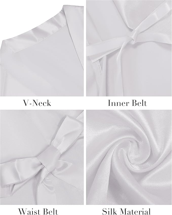 Vlazom Womens Kimono Robes Dressing Gown Satin Bathrobe Nightdress Short Style Bridal Robe