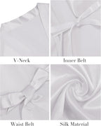 Vlazom Womens Kimono Robes Dressing Gown Satin Bathrobe Nightdress Short Style Bridal Robe