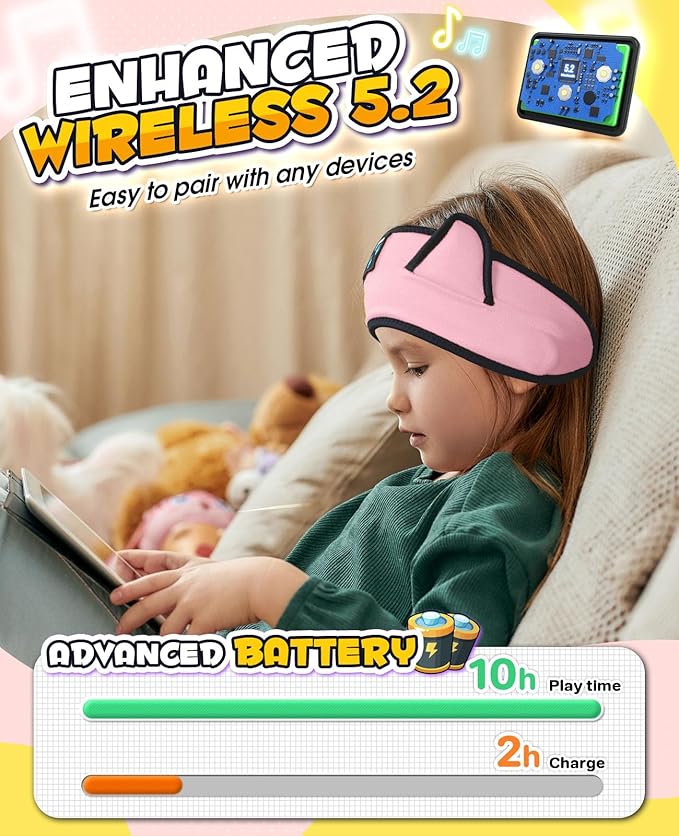 Kids Headphones, Headband for Children Baby & Toddlers, Bluetooth Toddler Headphones Wireless and Wired Playback 3.5 MM Jack for School, Stretchy & Comfy Travel Accessories