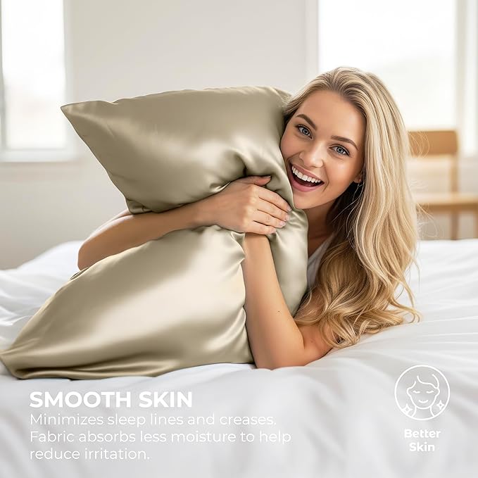 Satin Pillowcase 2 Pack - Queen Size (20"x30", Champagne Gold) - Silky Pillow Cases for Hair and Skin - Satin Pillow Covers with Envelope Closure - Extra Soft Premium Microfiber