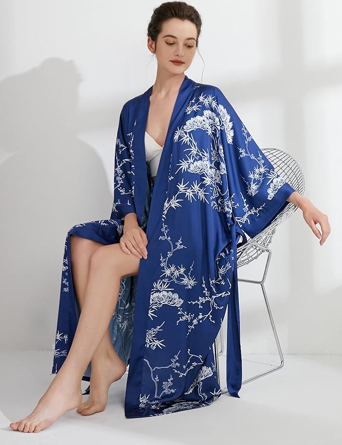 Aensso Long Soft Lightweight Silky Kimonos Robes for Women, Luxury Japanese Floral Womens Kimono Robe