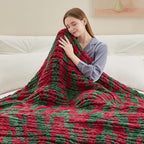 Negwoo Chunky Knit Throw Blanket, 30''*40'' Knitted Throw Chenille Yarn for Bed Couch, Handmade Stripe Crochet Big Thick Blanket, Machine Washable Cute Comfy Blanket for Home Decor