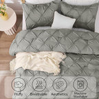 BEDELITE Grey King Size Comforter Set - 3 Pieces Boho Pintuck Bedding Comforter Sets, Lightweight Soft & Warm King Bedding Set with 2 Pillowcases for All Season