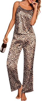 Ekouaer Women Silk Satin Pajamas Sleeveless Pjs Set 2 Piece Summer Loungewear Sleepwear with Pockets S-XXL