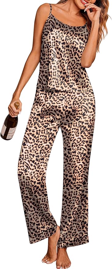 Ekouaer Women Silk Satin Pajamas Sleeveless Pjs Set 2 Piece Summer Loungewear Sleepwear with Pockets S-XXL