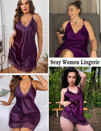 Avidlove Women Lingerie Plus Size Satin Lace Chemise Nightgown Sexy Full Slips Sleepwear L-4XL