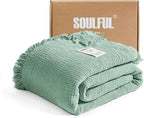 SOULFUL Muslin Throw Blanket with Tassels - Soft King Size Cotton Throw Blanket for Couch or Bed, Lightweight and Breathable Gauze for All Seasons, LightChampagne, 108" x 90"