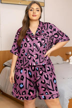 Vozanet Women's Short Sleeve Satin Pajama Sets Silky Ladies Button Down Loungewear Plus Size Nighty Shorts Sets XL to 5XL